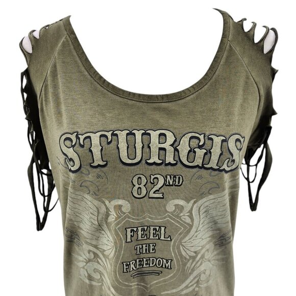 NWT E'Go USA Designs Sturgis 82nd Motorcycle Ralley 2022 Green Top Small - Picture 2 of 12